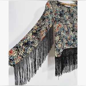 NWOT NAANAA LF Long Sleeve Fringe Boho Blouse | Multicolor Floral Style | Sz XS